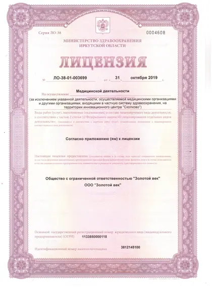 Лицензия ЛО-38-01-003699, лист 1